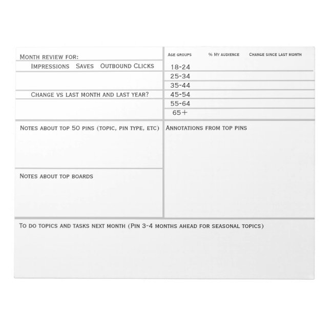 Social Media Pins Tracker for Monthly Planning Notepad (Front)