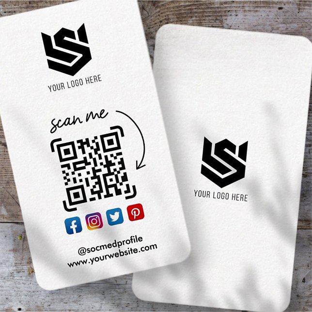 Social Media Profiles QR Code Logo Modern Simple Business Card (Creator Uploaded)