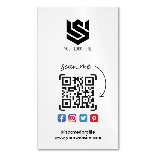 Social Media Profiles QR Code Logo Modern Simple Business Card Magnet