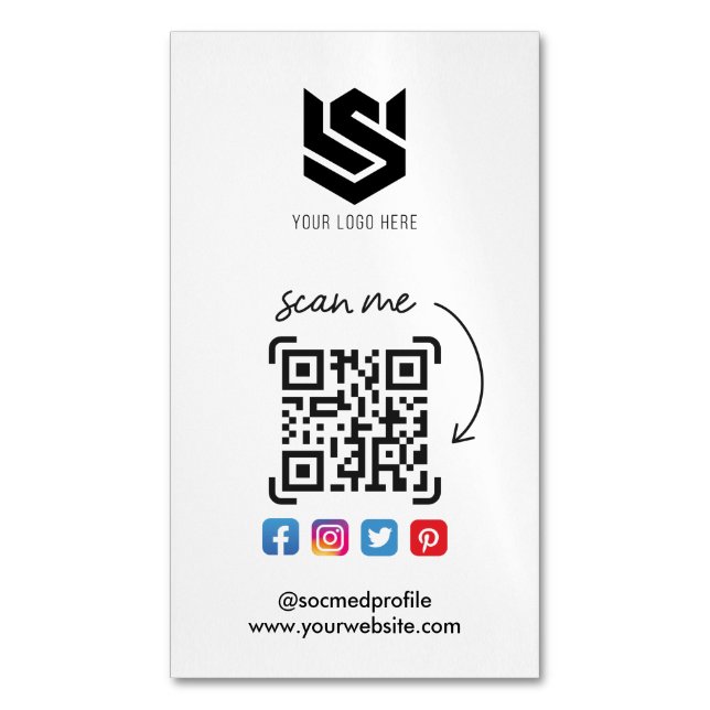 Social Media Profiles QR Code Logo Modern Simple Business Card Magnet (Front Vertical)