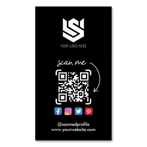 Social Media Profiles QR Code Logo Modern Simple Business Card Magnet