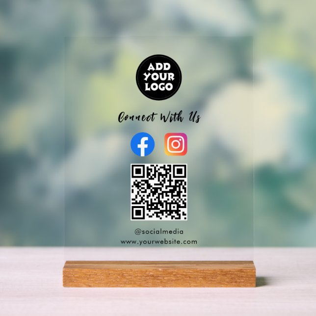 Social Media QR Code Acrylic Sign | Fb Instagram  (Neutral)