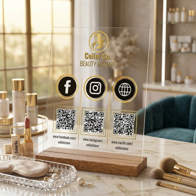 Social Media QR Code Acrylic Sign - Multi Platform (Multi QR Code Business Sign - Social Media Display for Instagram & Facebook!)