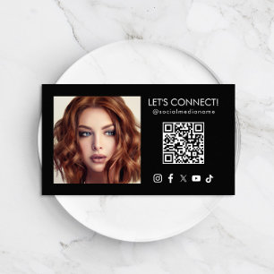 Social Media QR Code Add Photo Black Business Card