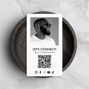 Social Media QR Code Add Photo White Vertical Business Card