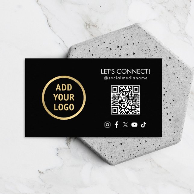 Social Media QR Code Add Your Logo Black Business Card (Creator Uploaded)