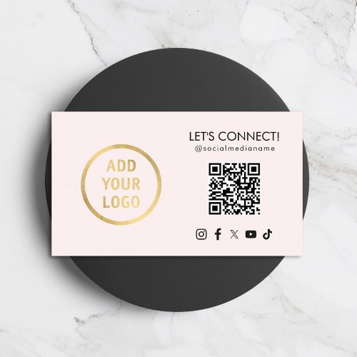 Social Media QR Code Add Your Logo Pink Business Card