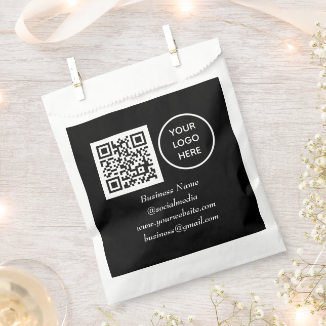 Social media QR Code Black Business Logo Favor Bag (Clipped)