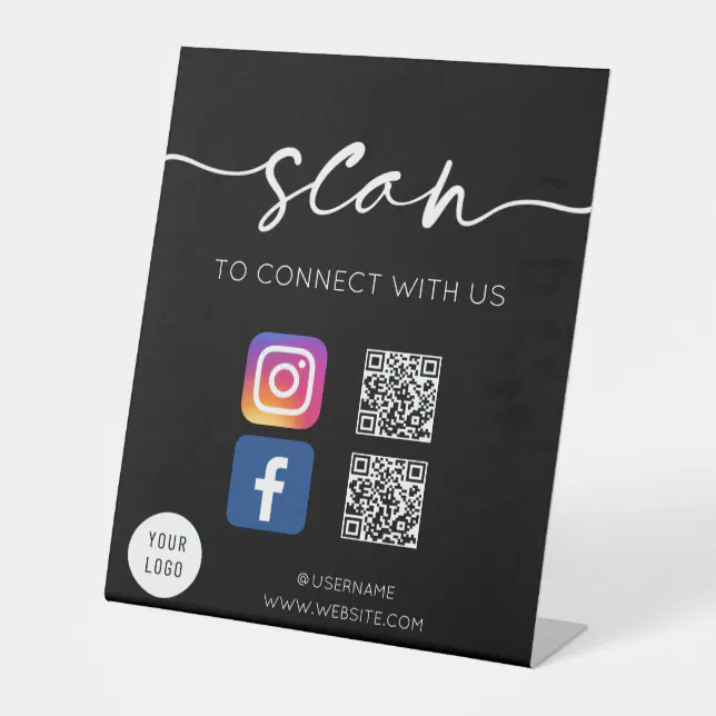 Social Media QR Code Black Pedestal Sign | Zazzle