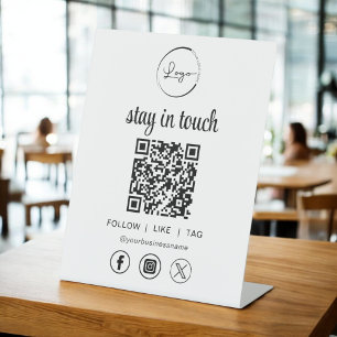 Social Media QR Code Business Logo Pedestal Sign