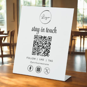Social Media QR Code Business Logo Pedestal Sign