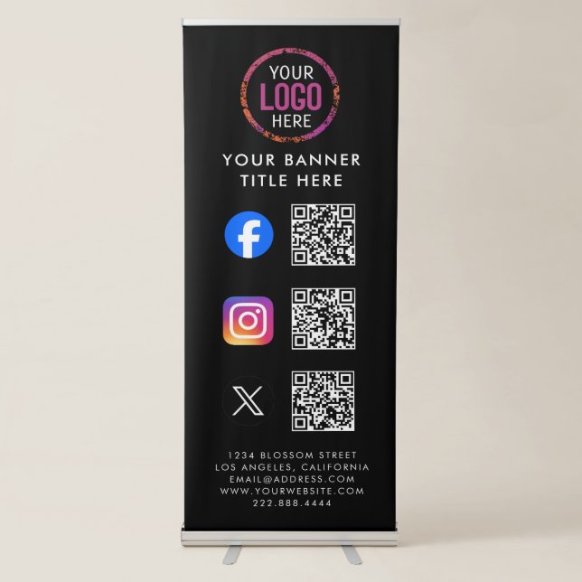Social Media QR Code Business Logo Retractable Ban Banner (Front)