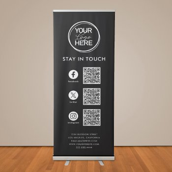 Social Media Qr Code Business Logo Retractable Banner by special_stationery at Zazzle