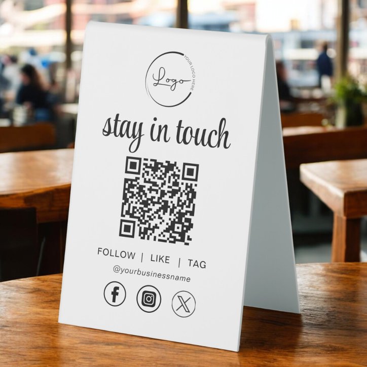 Social Media QR Code Business Logo Table Tent Sign