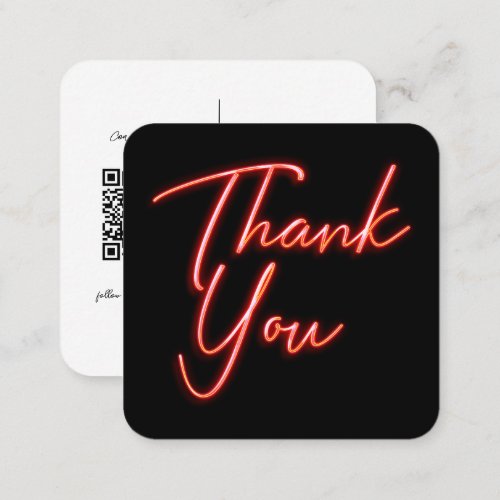 Social Media QR Code Business Neon Red Thank You Square Business Card