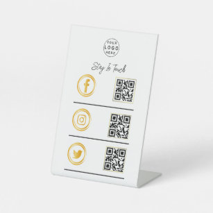 Social Media QR Code Business Pedestal gold Pedestal Sign