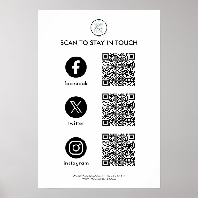Social Media QR Code Business Poster (Front)