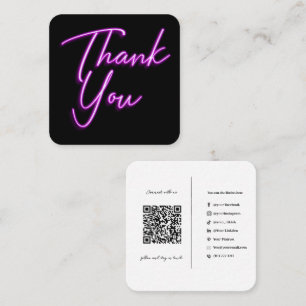 Social Media QR Code Business Purple Thank You Square Business Card