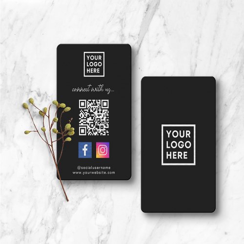Social Media QR Code Connect with us Black Business Card