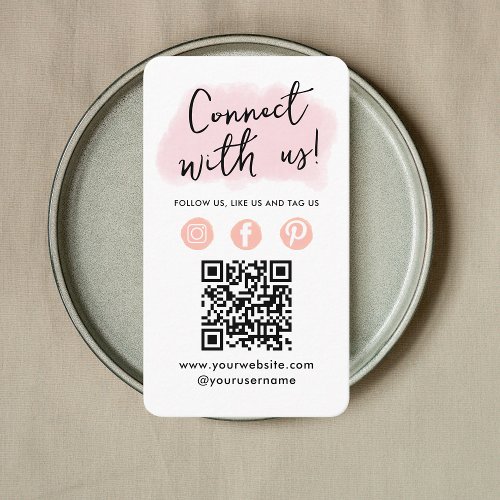 Social Media QR Code Connect With Us Modern Pink Business Card