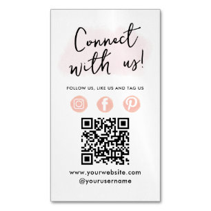 Social Media QR Code Connect With Us Modern Pink Business Card Magnet