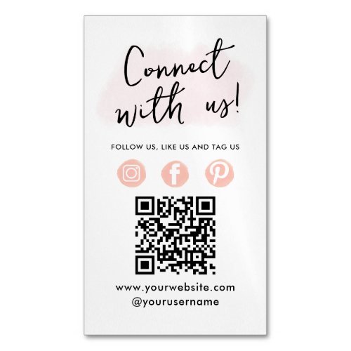 Social Media QR Code Connect With Us Modern Pink Business Card Magnet