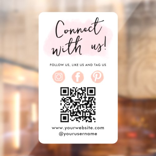 Social Media QR Code Connect With Us Modern Pink Window Cling