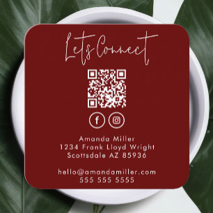 Social Media QR Code Connect With Us Modern Red Square Business Card