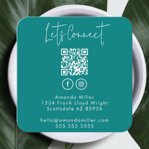 Social Media QR Code Connect With Us Modern Teal Square Business Card