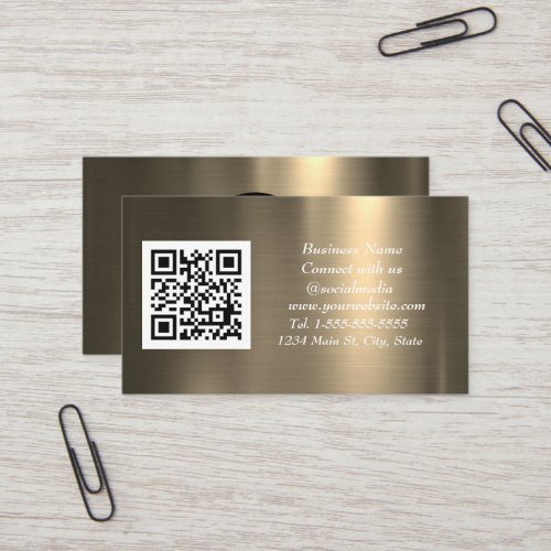 Social media QR Code Copper Gold Metallic  Business Card