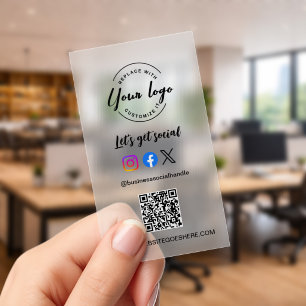Social Media QR Code Custom Logo Modern Clear Business Cards