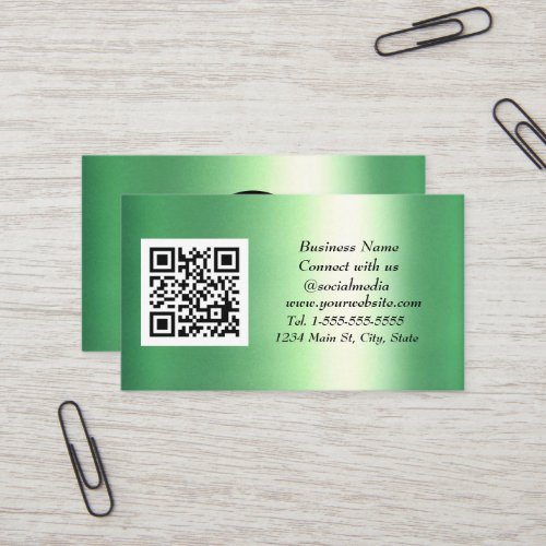 Social media QR Code Emerald Green Metallic  Business Card