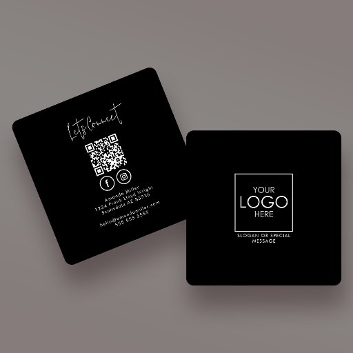 Customizable Social Media QR Code Employee Photo &amp; Company Logo Square Business Card