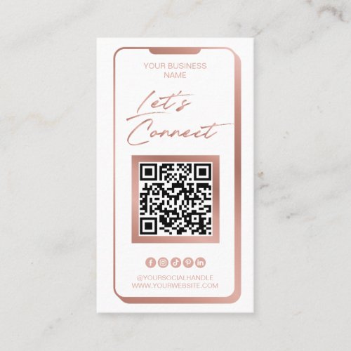 Social Media QR Code Feminine Modern Rose Gold Bus Business Card