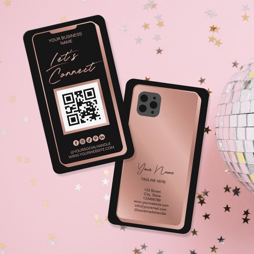 Social Media QR Code Feminine Modern Rose Gold Business Card