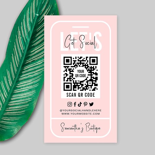 Social Media QR Code Feminine Pink Modern Business Business Card
