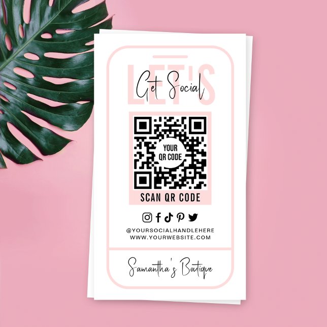 Social Media QR Code Feminine Pink Modern Business Card