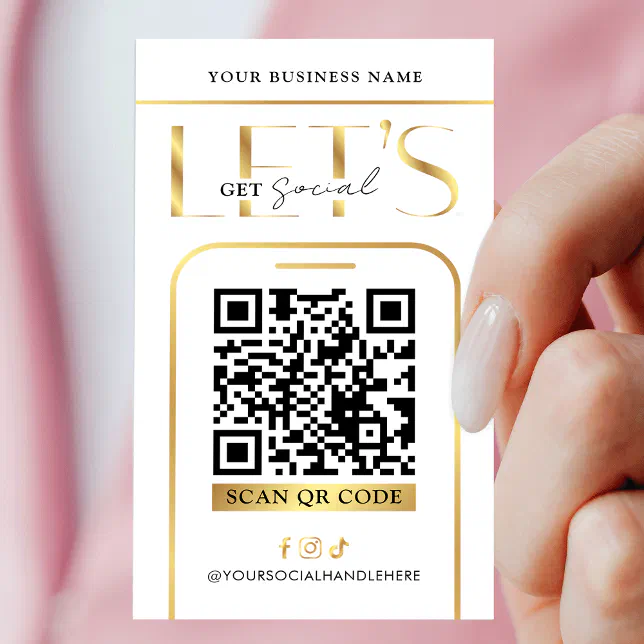 Social Media QR Code Glam Gold Logo QR Code Business Card | Zazzle