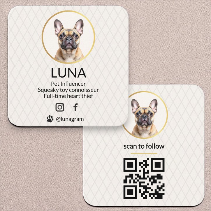 Social Media QR Code Gold Dog Pet Elegant Photo Square Business Card