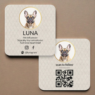 Social Media QR Code Gold Dog Pet Linen Photo Square Business Card