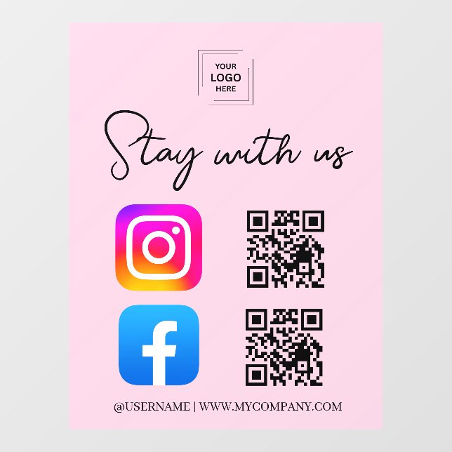 Social Media QR Code Instagram Facebook Window Cling (Sheet)