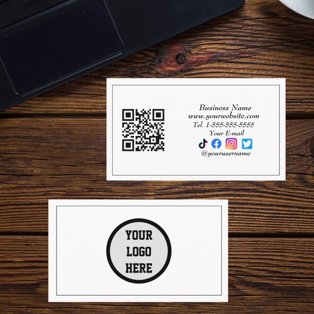 Social media QR Code Logo Black Influencer Modern  Business Card (Creator Uploaded)