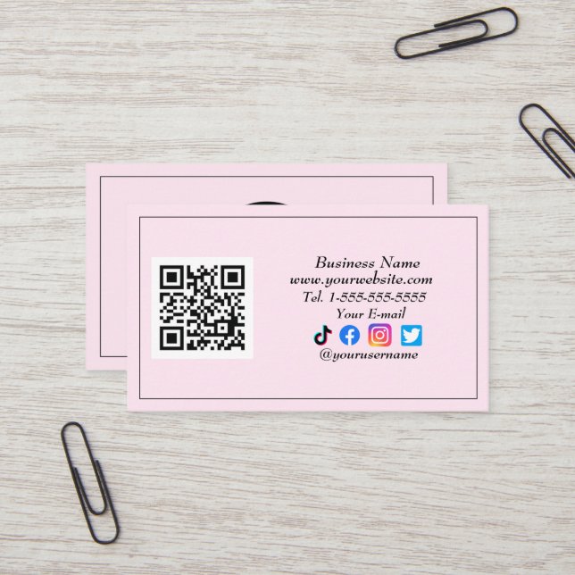 Social media QR Code Logo Black Influencer pink Business Card (Front/Back In Situ)