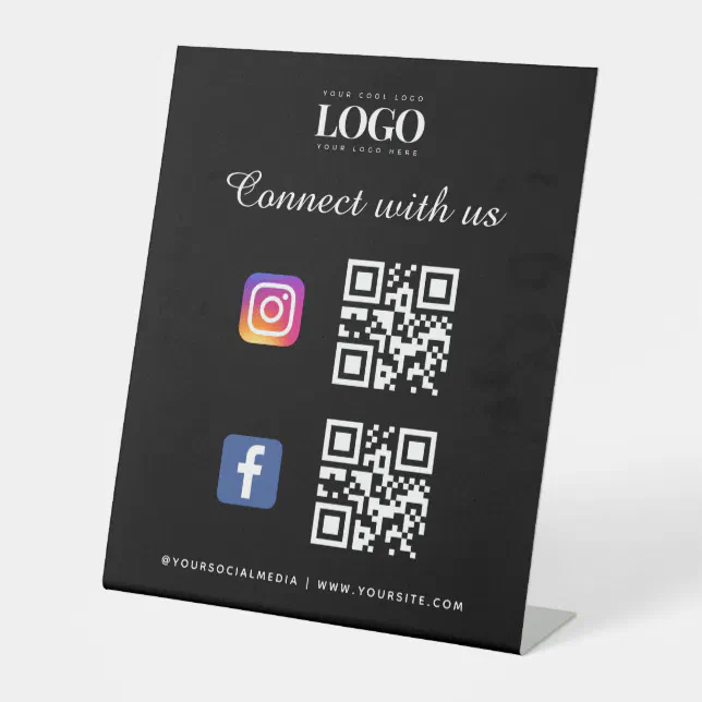 Social Media Qr Code Logo Facebook Instagram Black Pedestal Sign | Zazzle