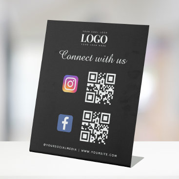 Social Media Qr Code Logo Facebook Instagram Black Pedestal Sign