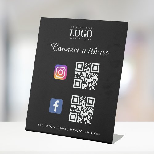 Social Media Qr Code Logo Facebook Instagram Black Pedestal Sign
