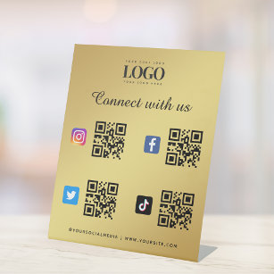 Social Media Qr Code Logo Facebook Instagram Gold Pedestal Sign