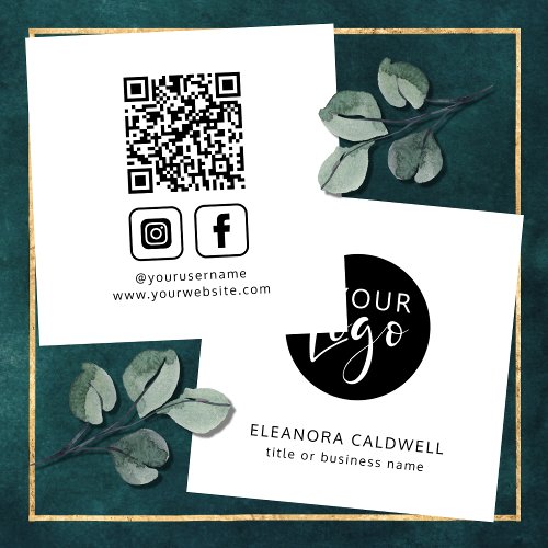 Social Media QR Code Logo Minimalist White Square Business Card