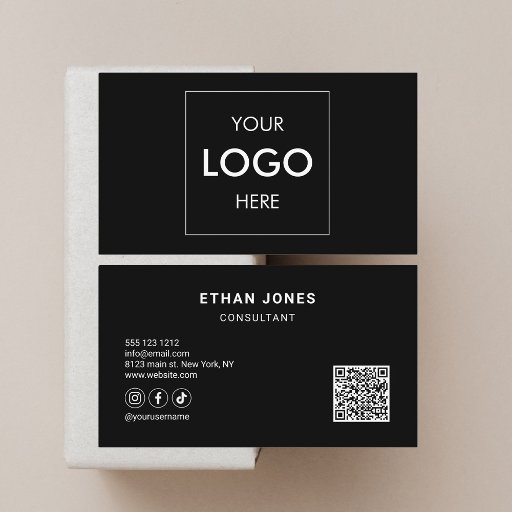 Customizable Social Media QR Code Logo Sophisticated Black Business Card