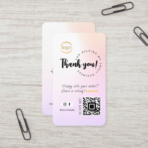 Social Media QR Code Logo Thank You Modern Pink Business Card